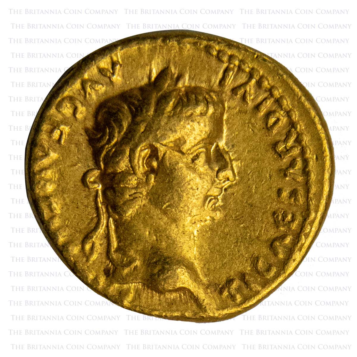 AD 14-37 Tiberius Gold Aureus Lugdunum Obverse