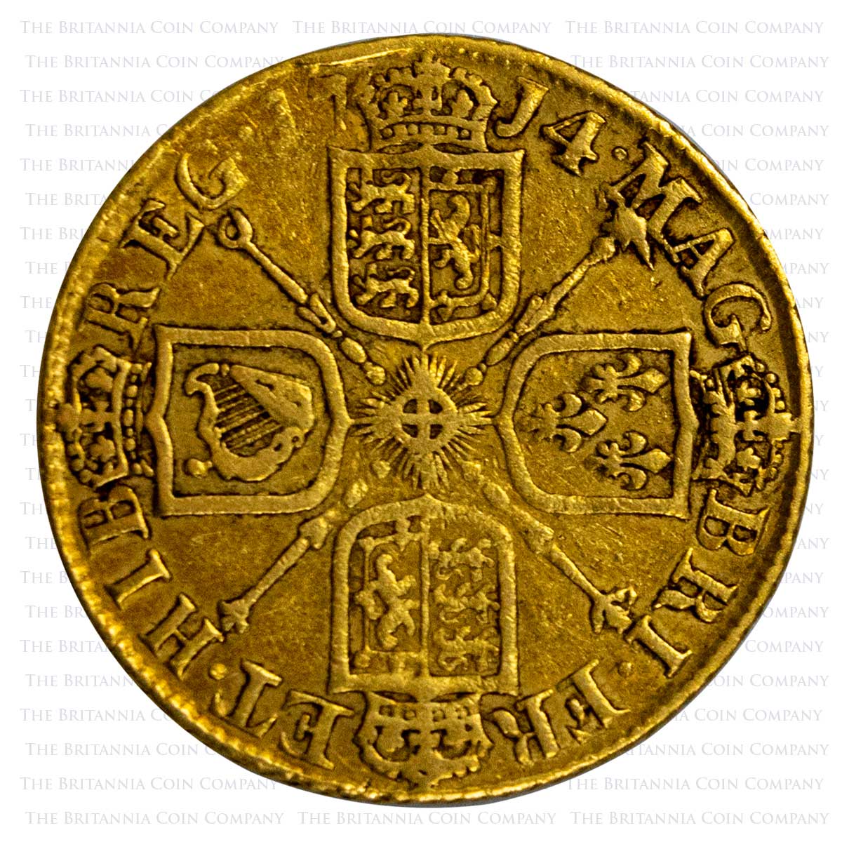 1714 Queen Anne Full Gold Guinea Reverse
