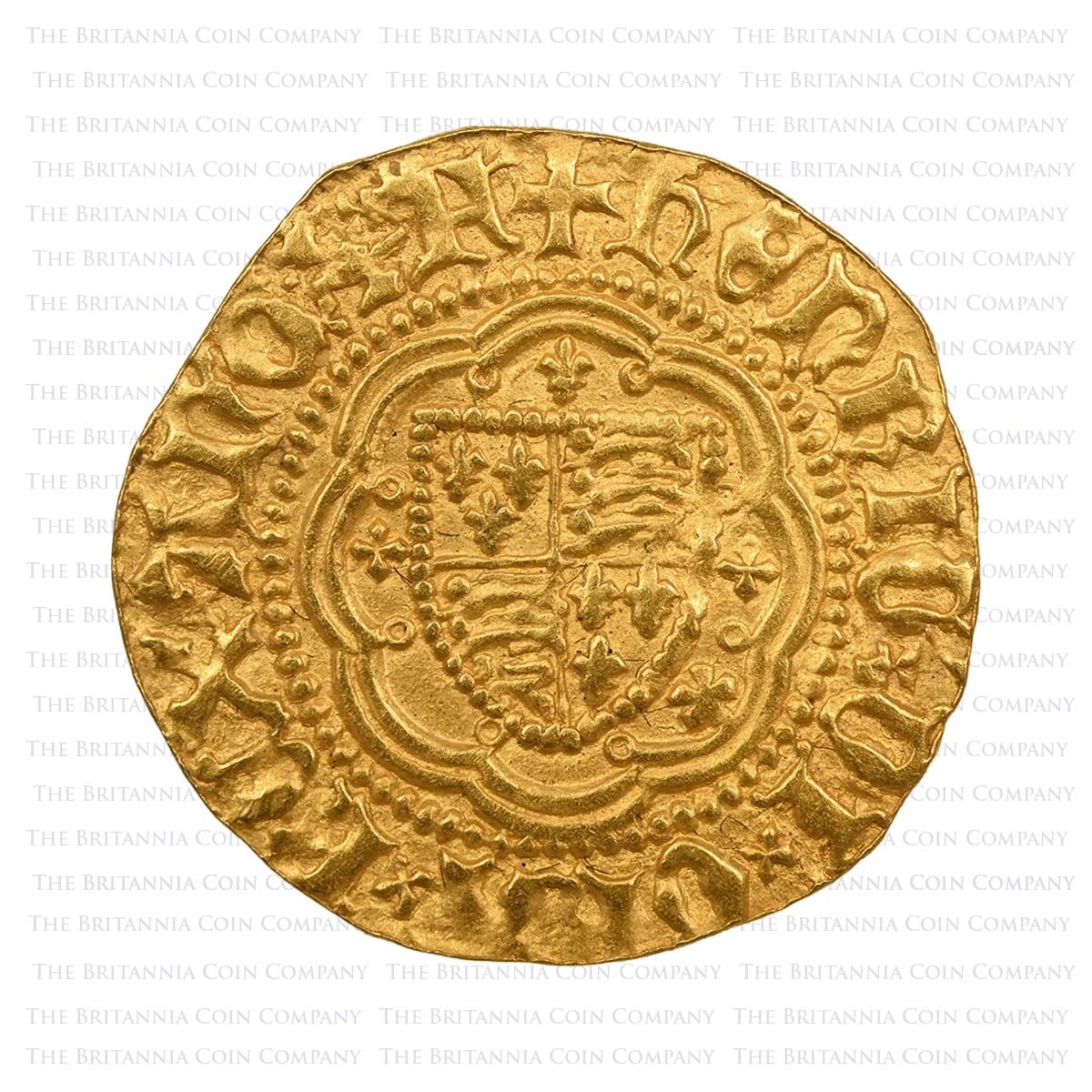 1413-1422 Henry V Quarter Noble MM Pierced Cross Obverse