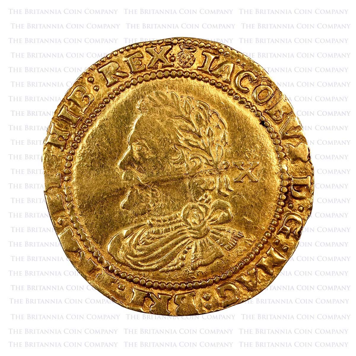 1621-1625 James I Gold Half Laurel London MM Thistle Obverse