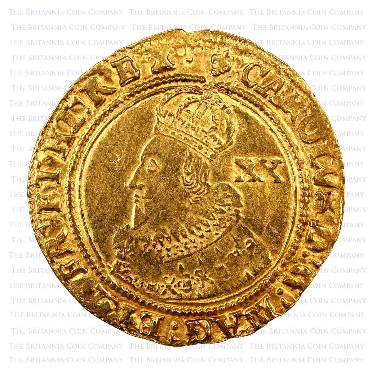 1625 Charles I Hammered Gold Unite MM Lis Obverse