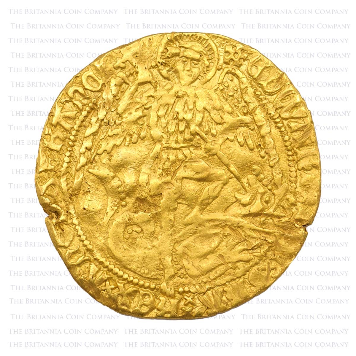 1480-1483 Edward IV Hammered Gold Angel MM Heraldic Cinquefoil Obverse