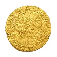 1480-1483 Edward IV Hammered Gold Angel MM Heraldic Cinquefoil Obverse Thumbnail