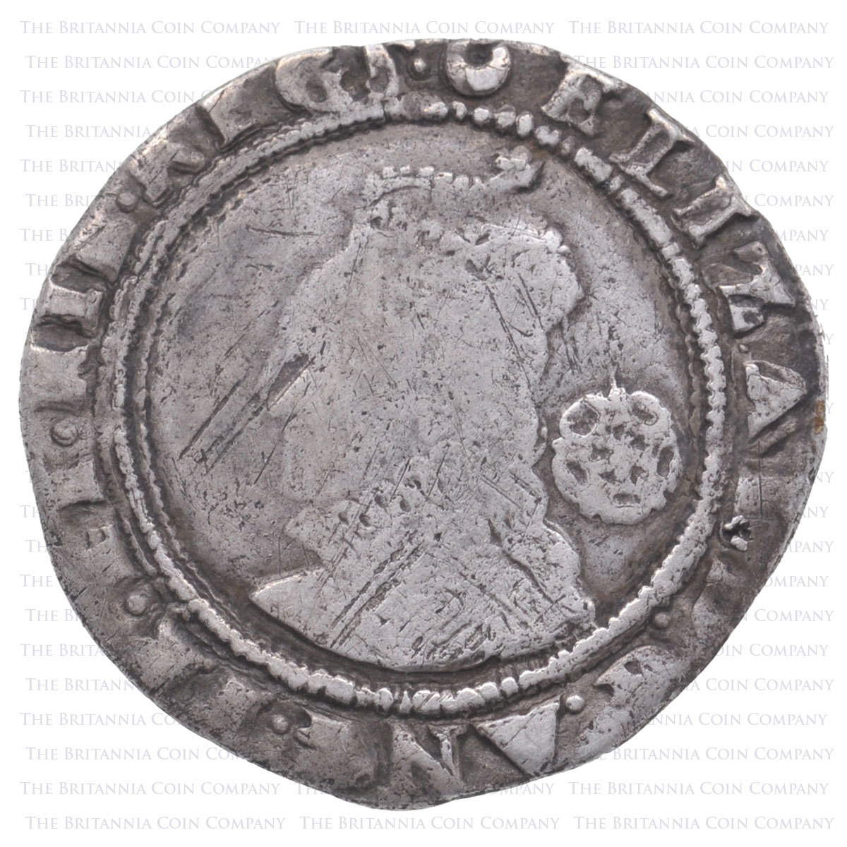 1589 Elizabeth I Hammered Silver Sixpence MM Crescent Obverse