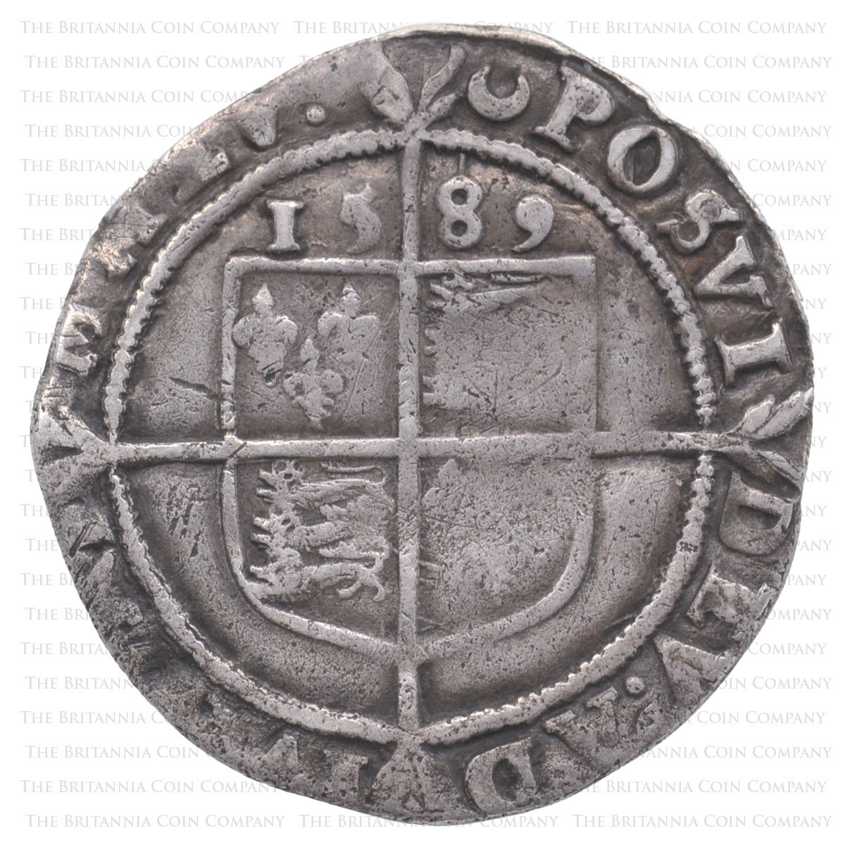 1589 Elizabeth I Hammered Silver Sixpence MM Crescent Reverse