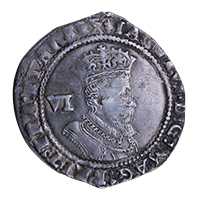 1607 James I Hammered Silver Sixpence MM Grapes Obverse Thumbnail