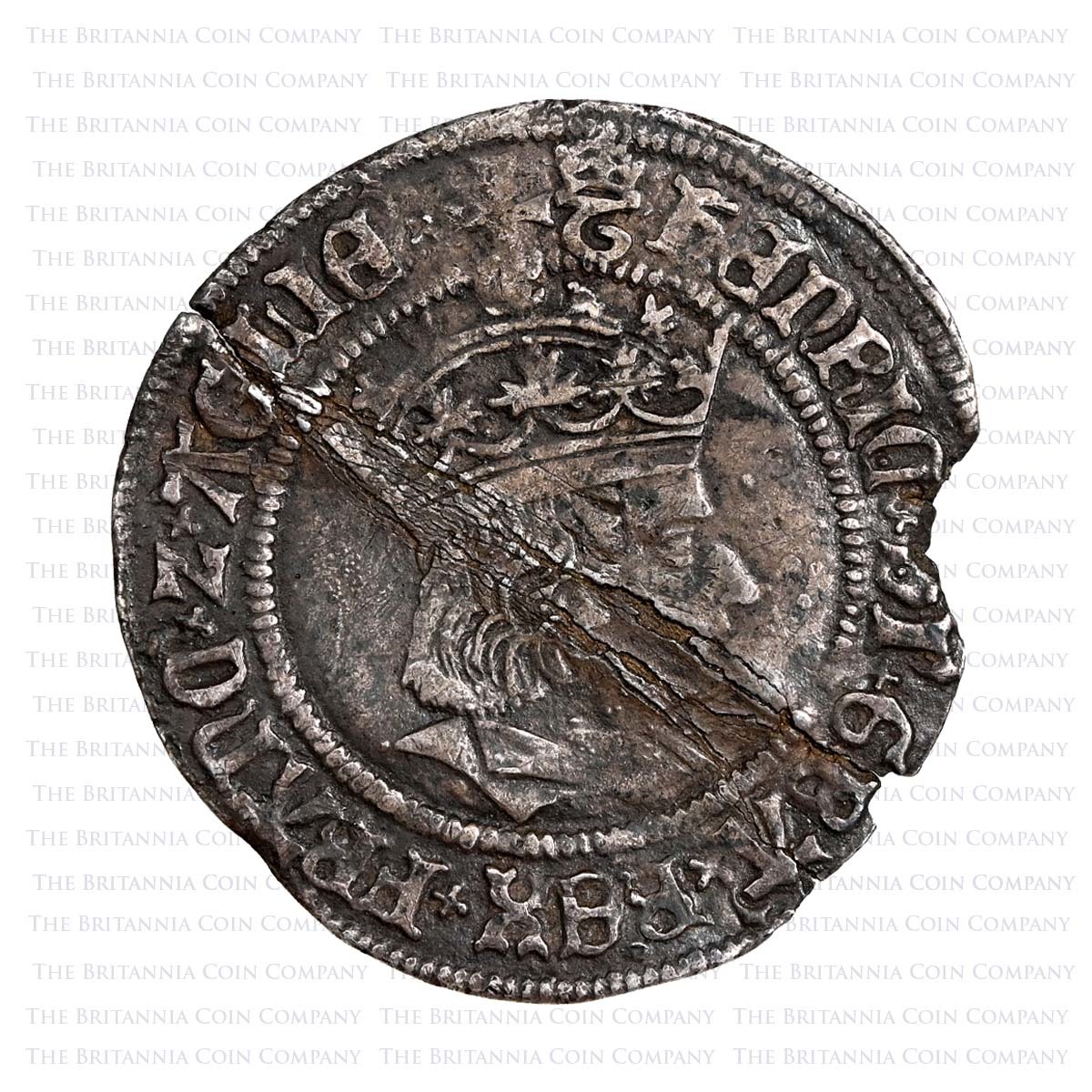 1513-1518 Henry VIII Hammered Silver Groat Tournai MM Crowned T Obverse