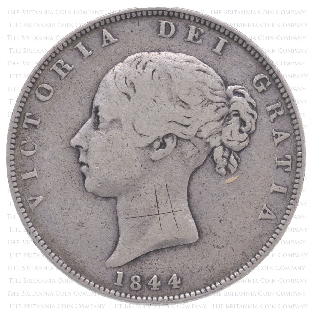 1844 Queen Victoria Silver Halfcrown Obverse