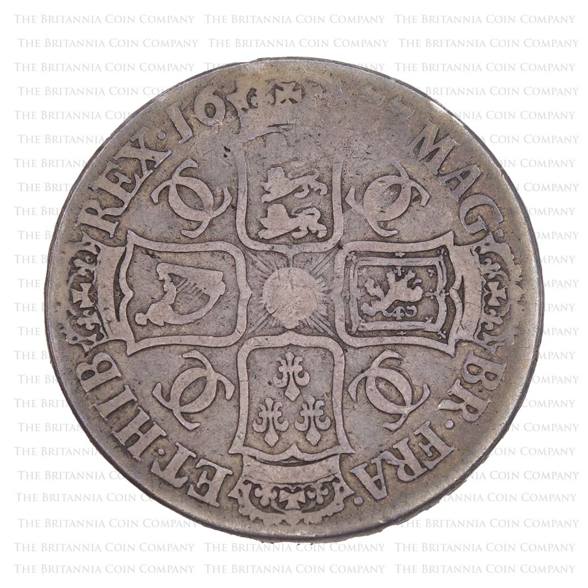 1677 Charles II Silver Crown Vicesimo Nono Reverse