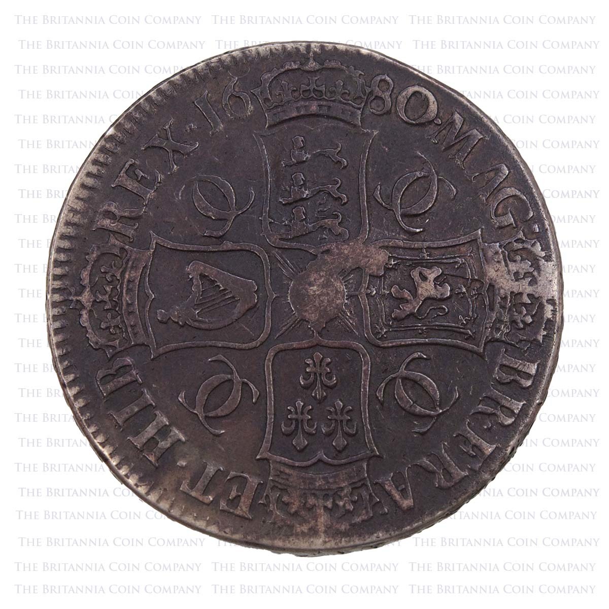 1680 Charles II Silver Crown Tricesimo Secvndo Reverse