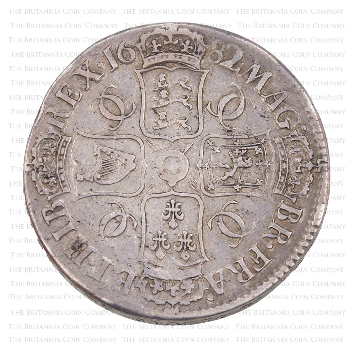 1682/1 Charles II Silver Crown Tricesimo Qvarto Reverse