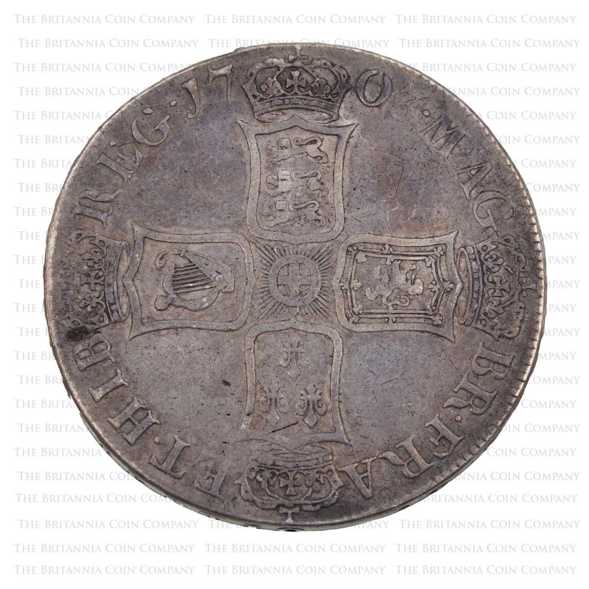 1703 Queen Anne Silver Crown VIGO Reverse