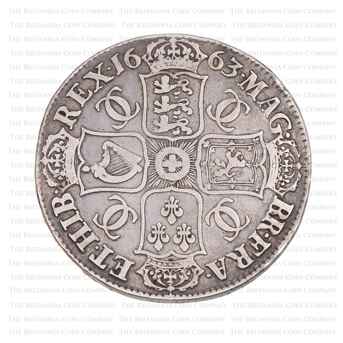 1663 Charles II Silver Crown XV on Edge Reverse