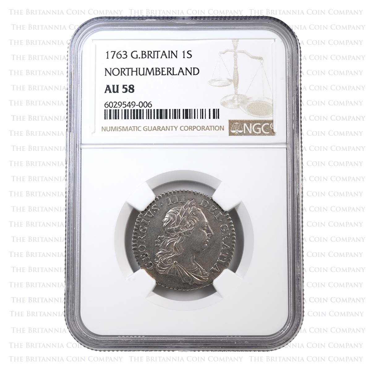1763 George III Silver Northumberland Shilling NGC AU 58 Slabbed