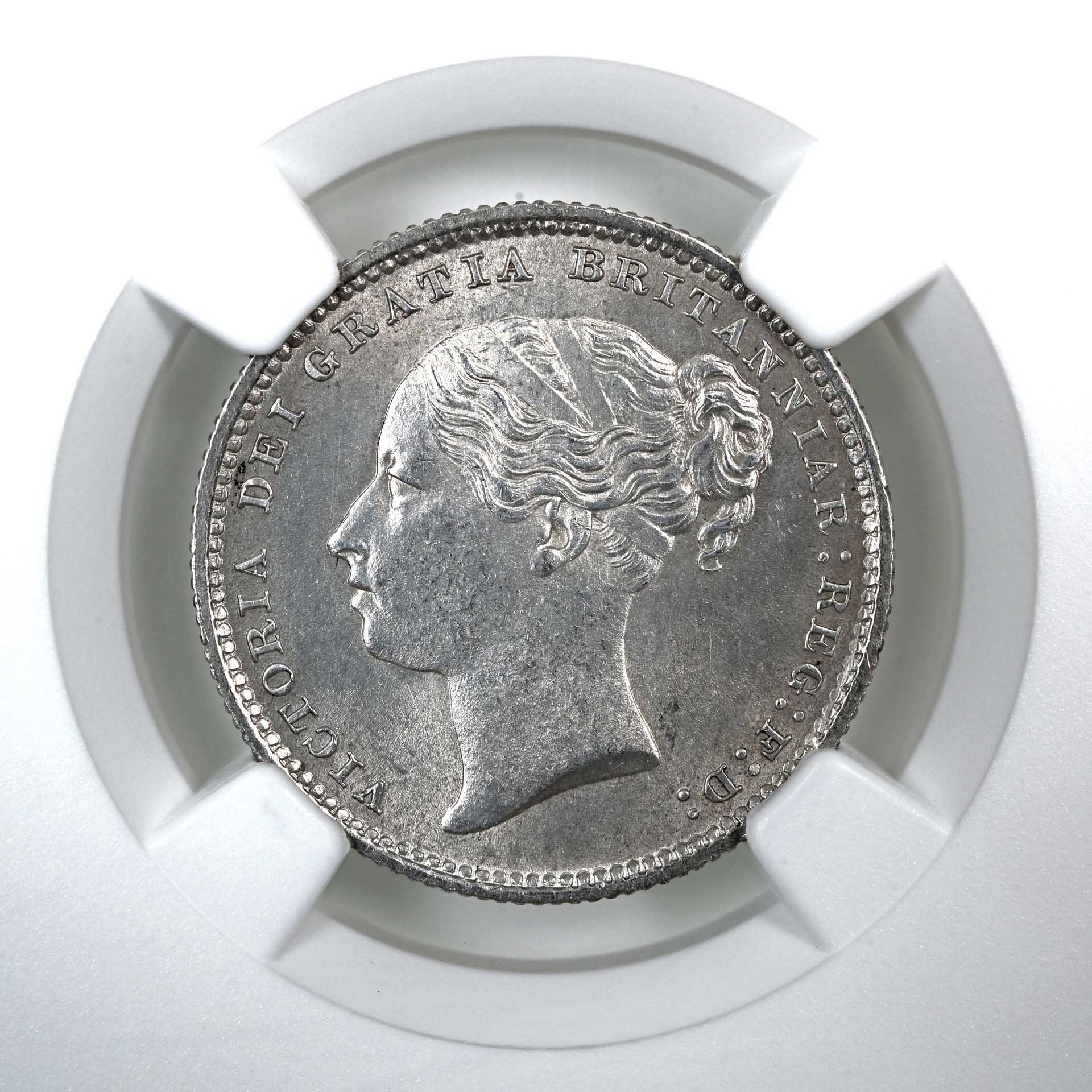 1886 Victoria Silver Shilling A7 Young Head 7+F MS 63 Obverse