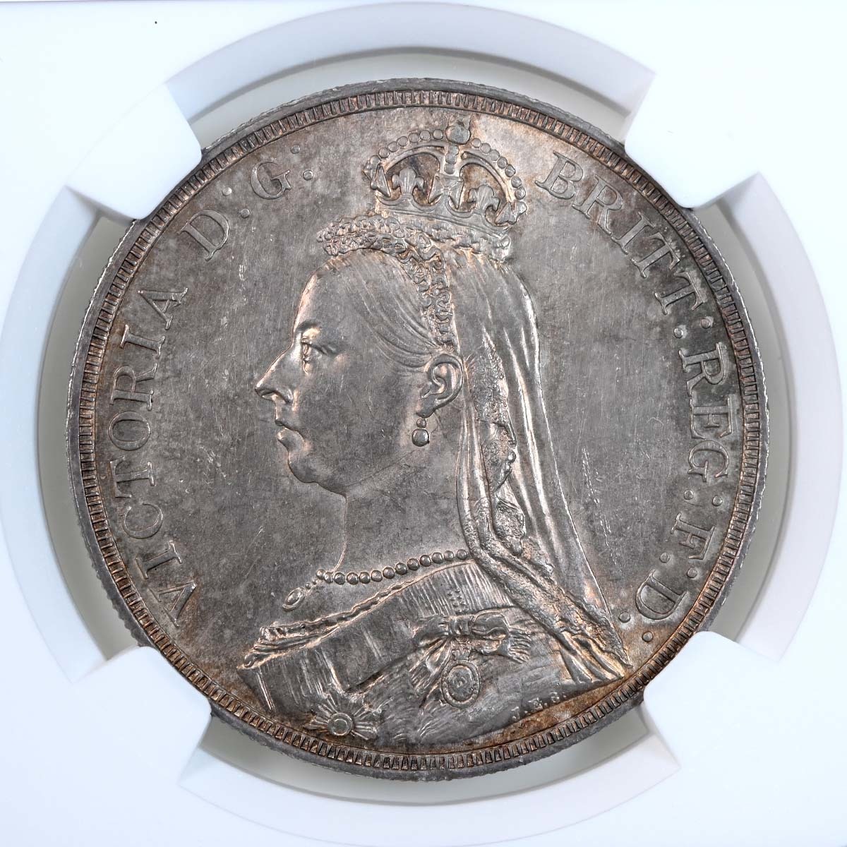 1887 Victoria Silver Crown 1+A Jubilee Head MS 62 Obverse