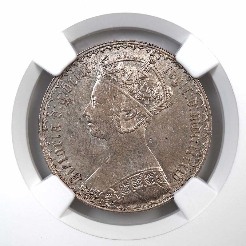 1885 Queen Victoria Silver Gothic Florin NGC MS 63 Obverse