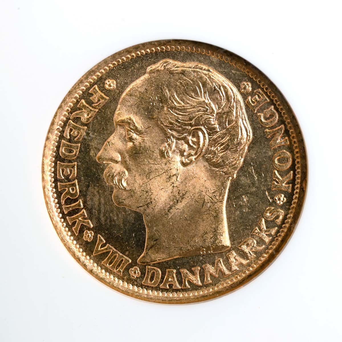 1908 Frederick VIII of Denmark Gold 10 Kroner MS 65 Obverse