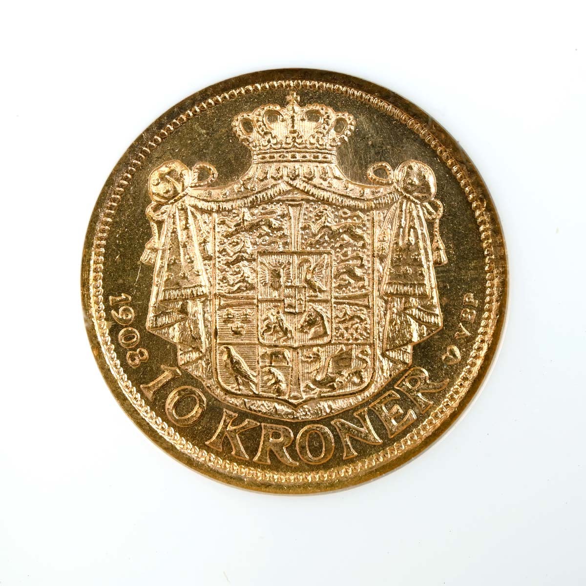 1908 Frederick VIII of Denmark Gold 10 Kroner MS 65 Reverse