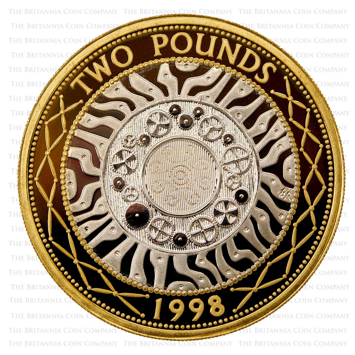1998 First Year Bimetallic £2 Silver Proof Reverse