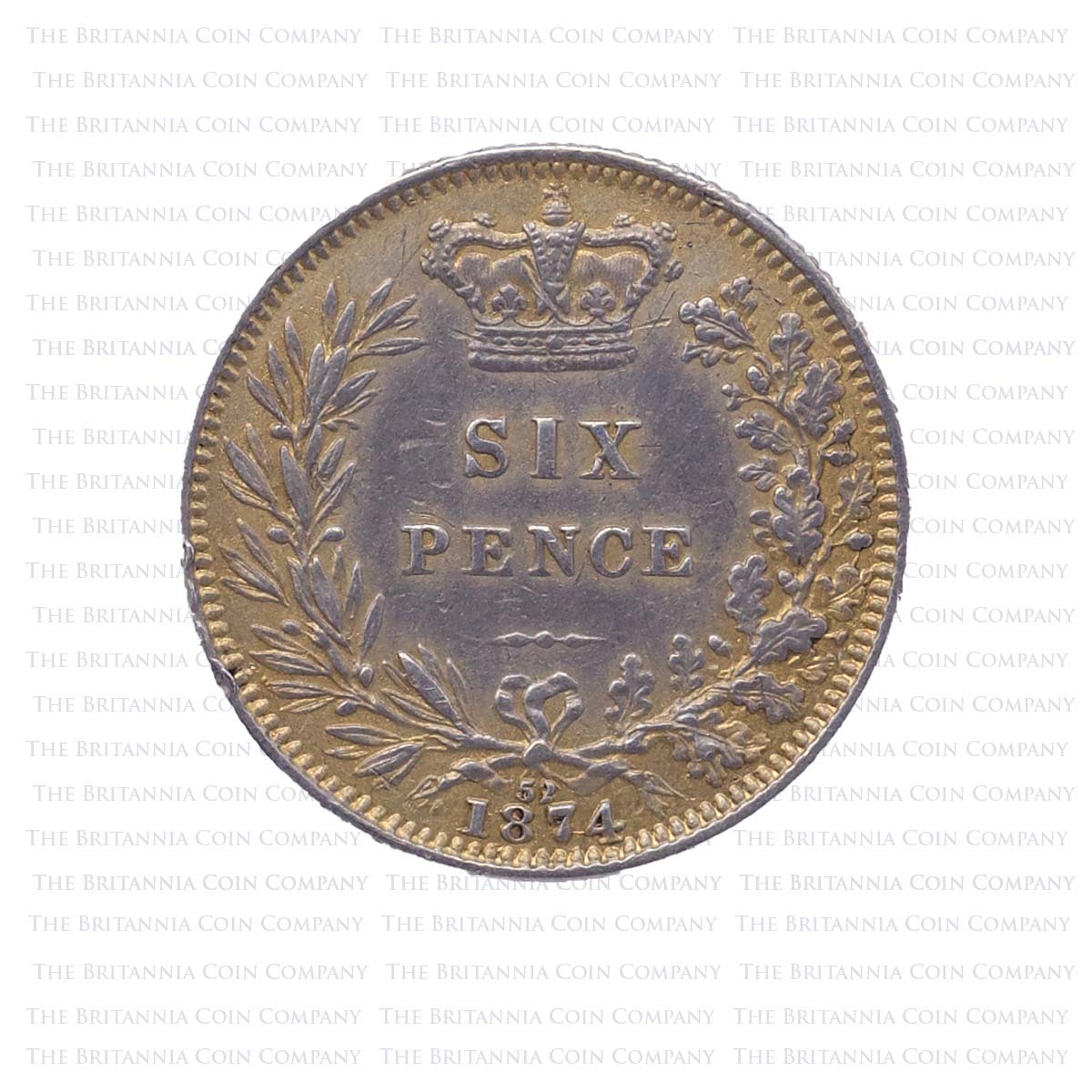 1874 Queen Victoria Silver Sixpence Die 52 Plain 4 Reverse