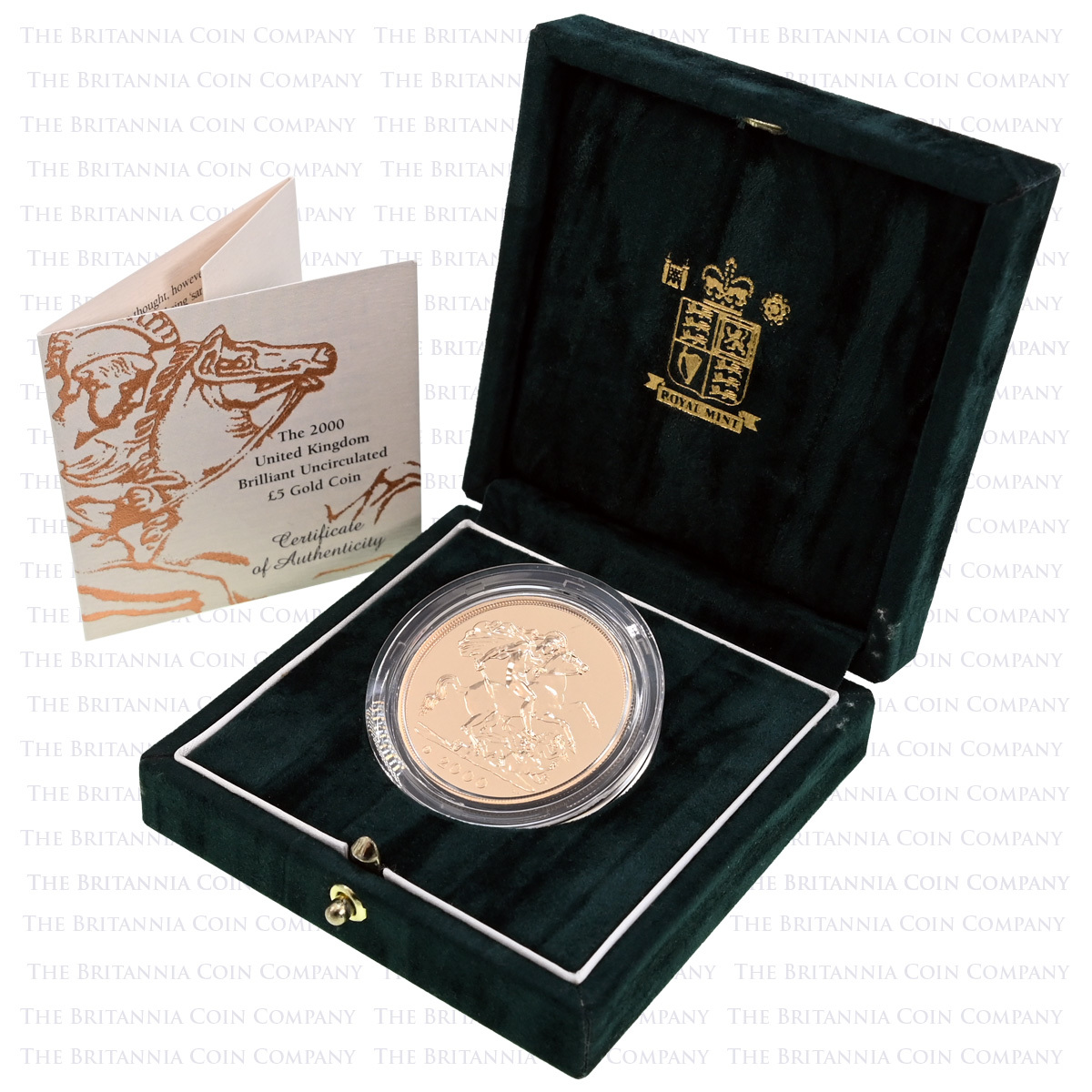 2000 Queen Elizabeth II Gold Brilliant Uncirculated Five Pound Quintuple Sovereign Coin Boxed