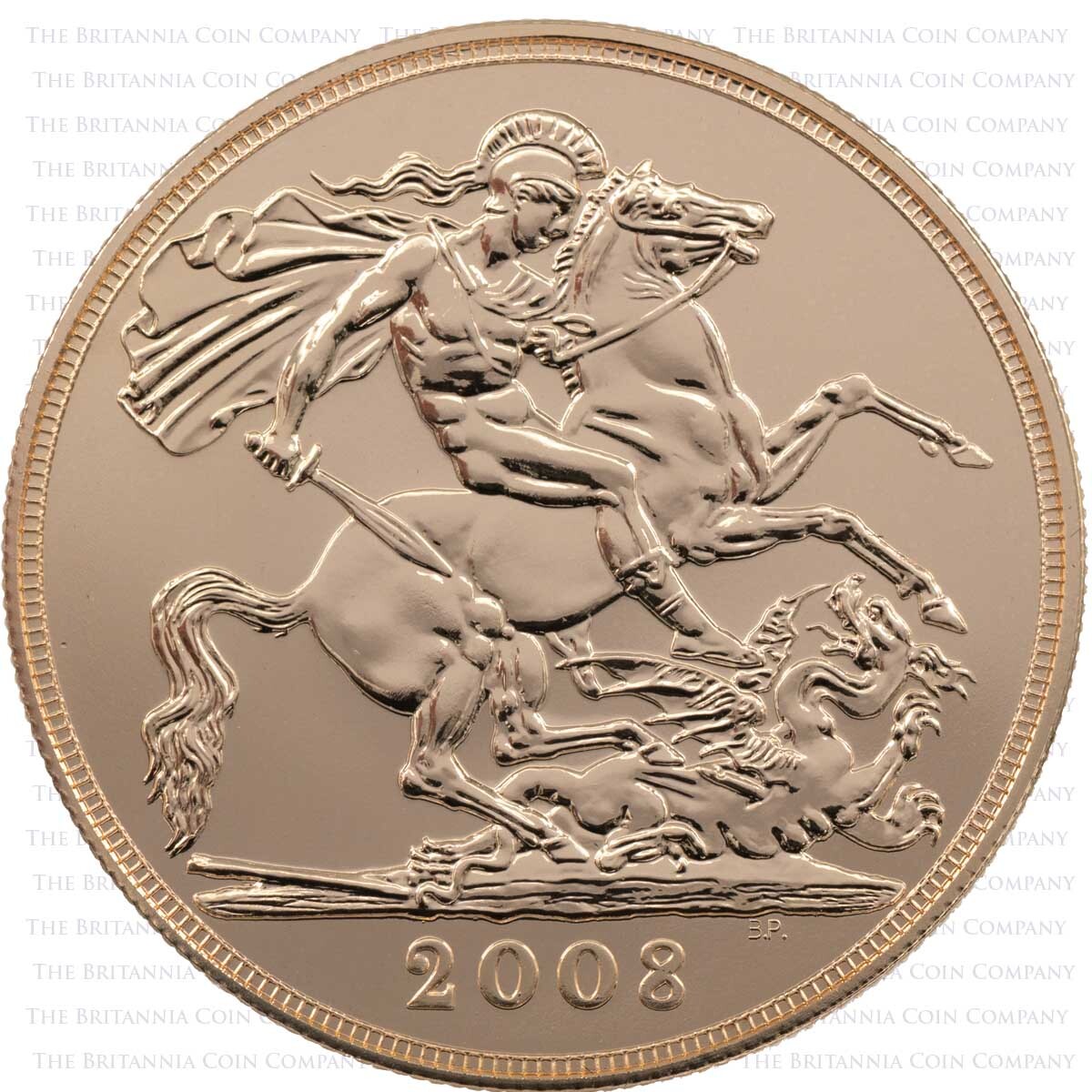 A08 2008 Gold Five Pound Quintuple Sovereign Brilliant Uncirculated Elizabeth II Coin Reverse