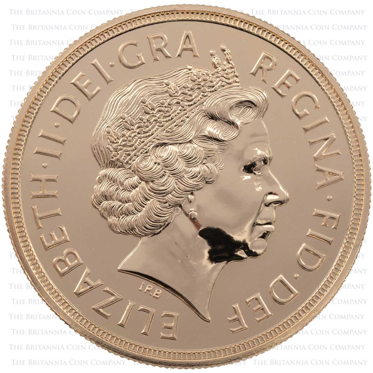 A08 2008 Gold Five Pound Quintuple Sovereign Brilliant Uncirculated Elizabeth II Coin Obverse