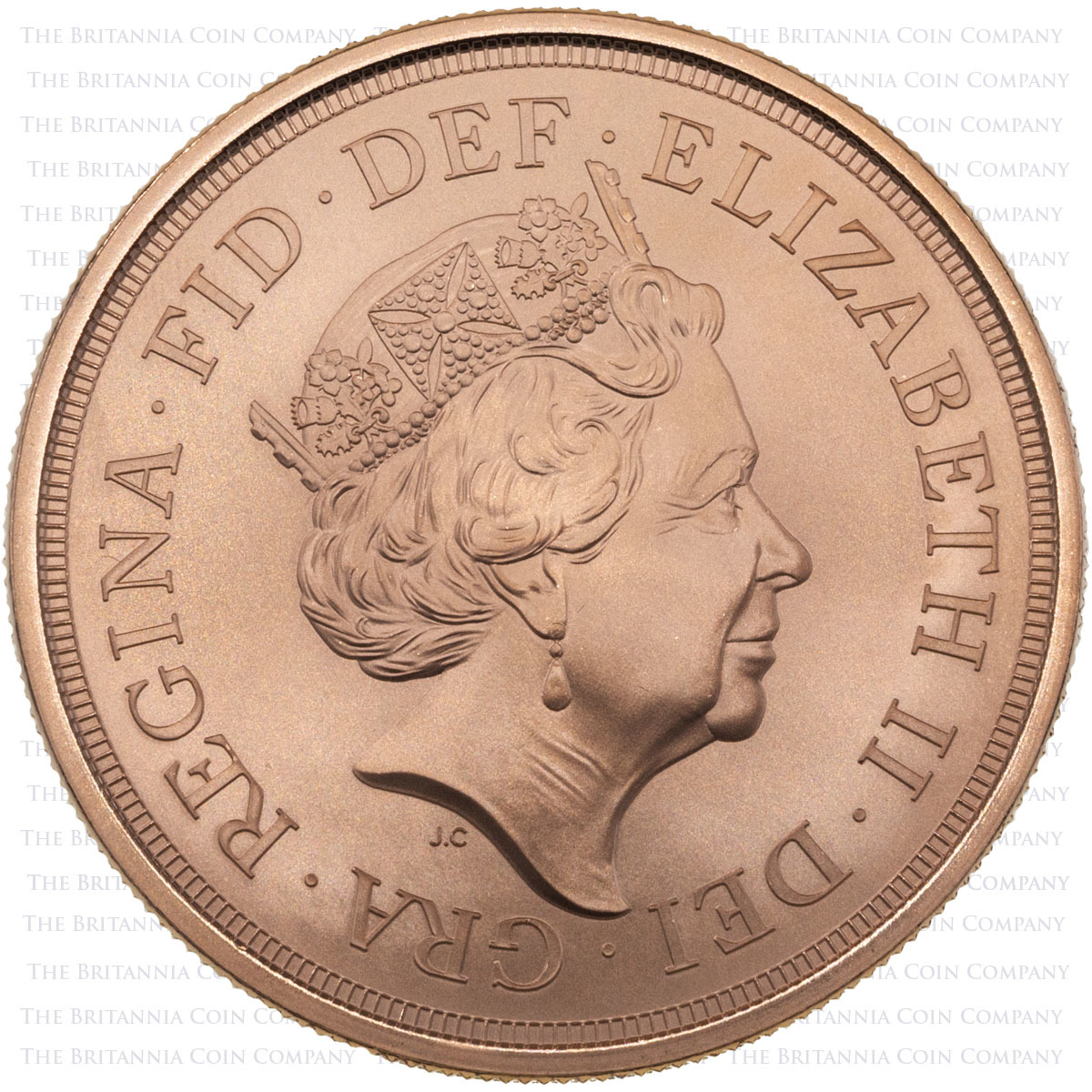A19 2019 Gold Brilliant Uncirculated Five Pound Quintuple Sovereign Obverse