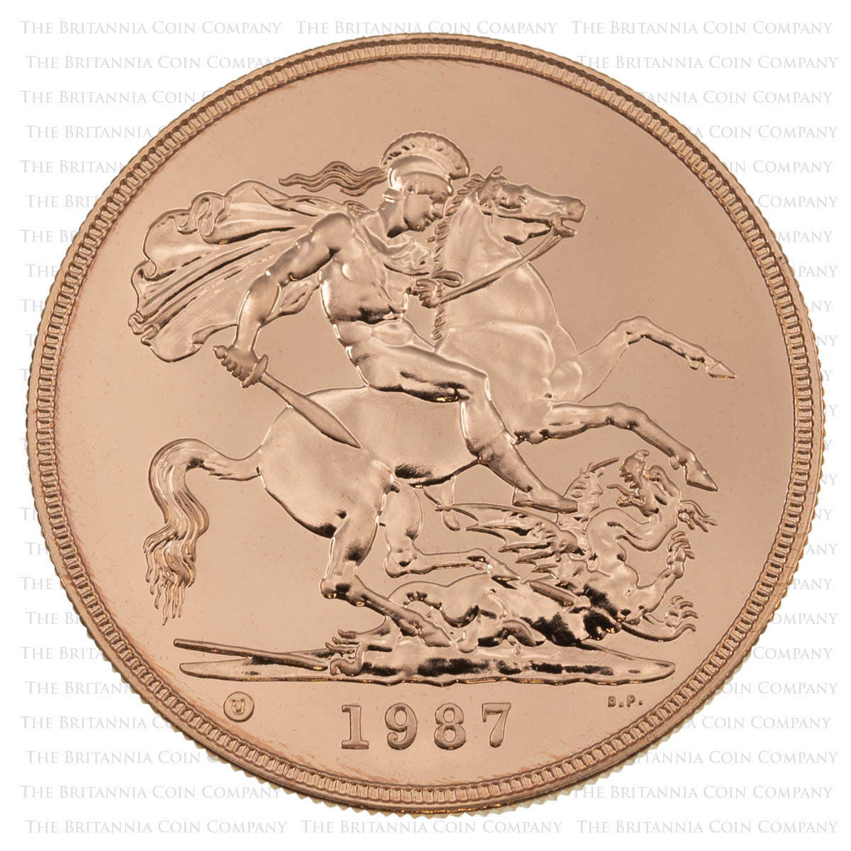 A87 1987 Gold Quintuple Sovereign Five Pound Elizabeth II Brilliant Uncirculated Coin Reverse