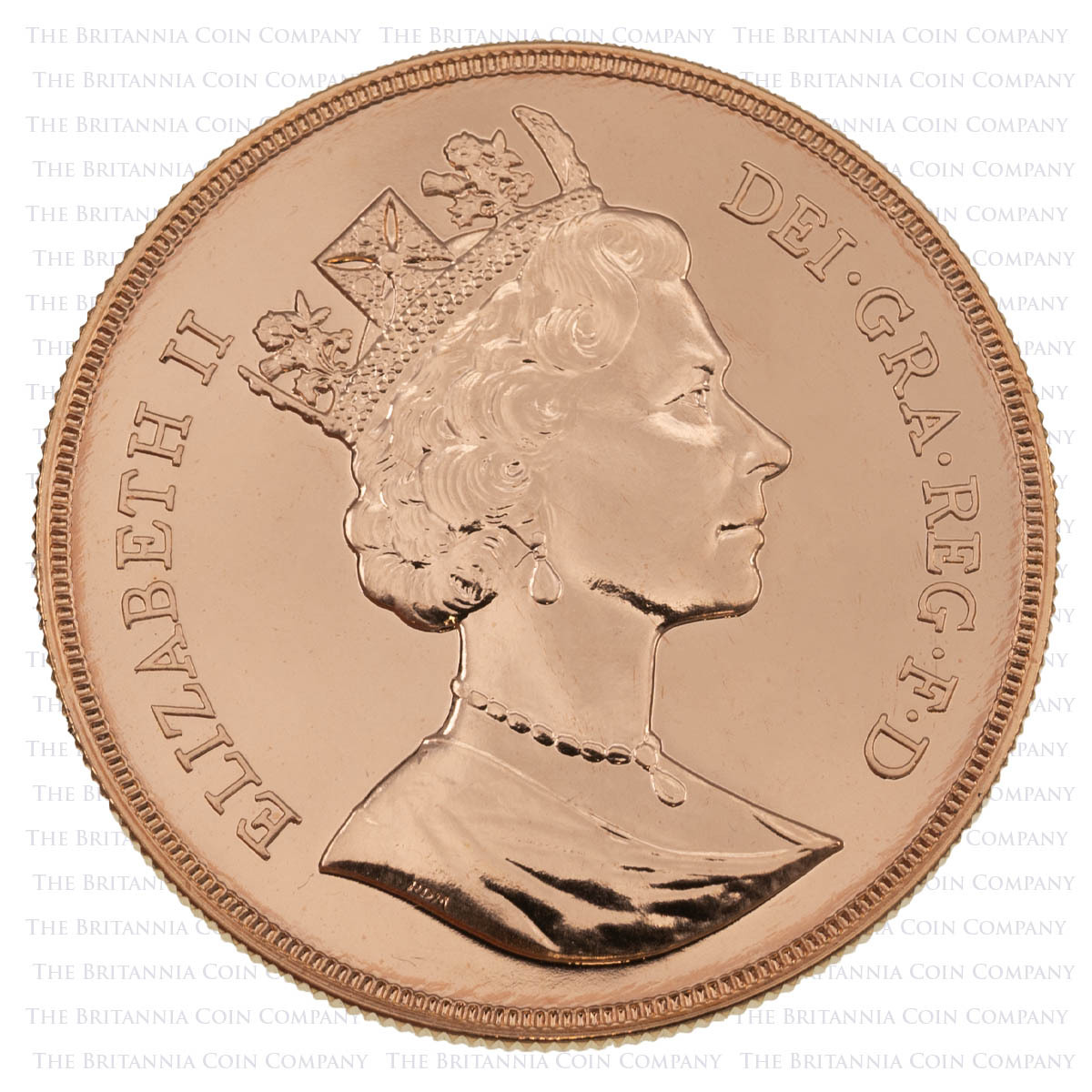 A87 1987 Gold Quintuple Sovereign Five Pound Elizabeth II Brilliant Uncirculated Coin Obverse
