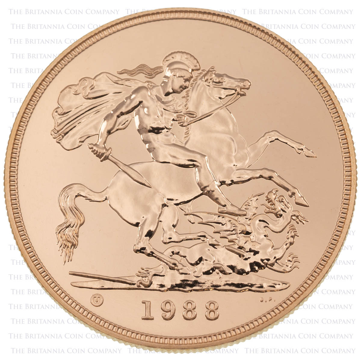 A88 1988 Gold Quintuple Sovereign Five Pound Elizabeth II Brilliant Uncirculated Coin Reverse