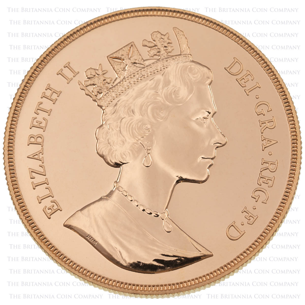 A88 1988 Gold Quintuple Sovereign Five Pound Elizabeth II Brilliant Uncirculated Coin Obverse