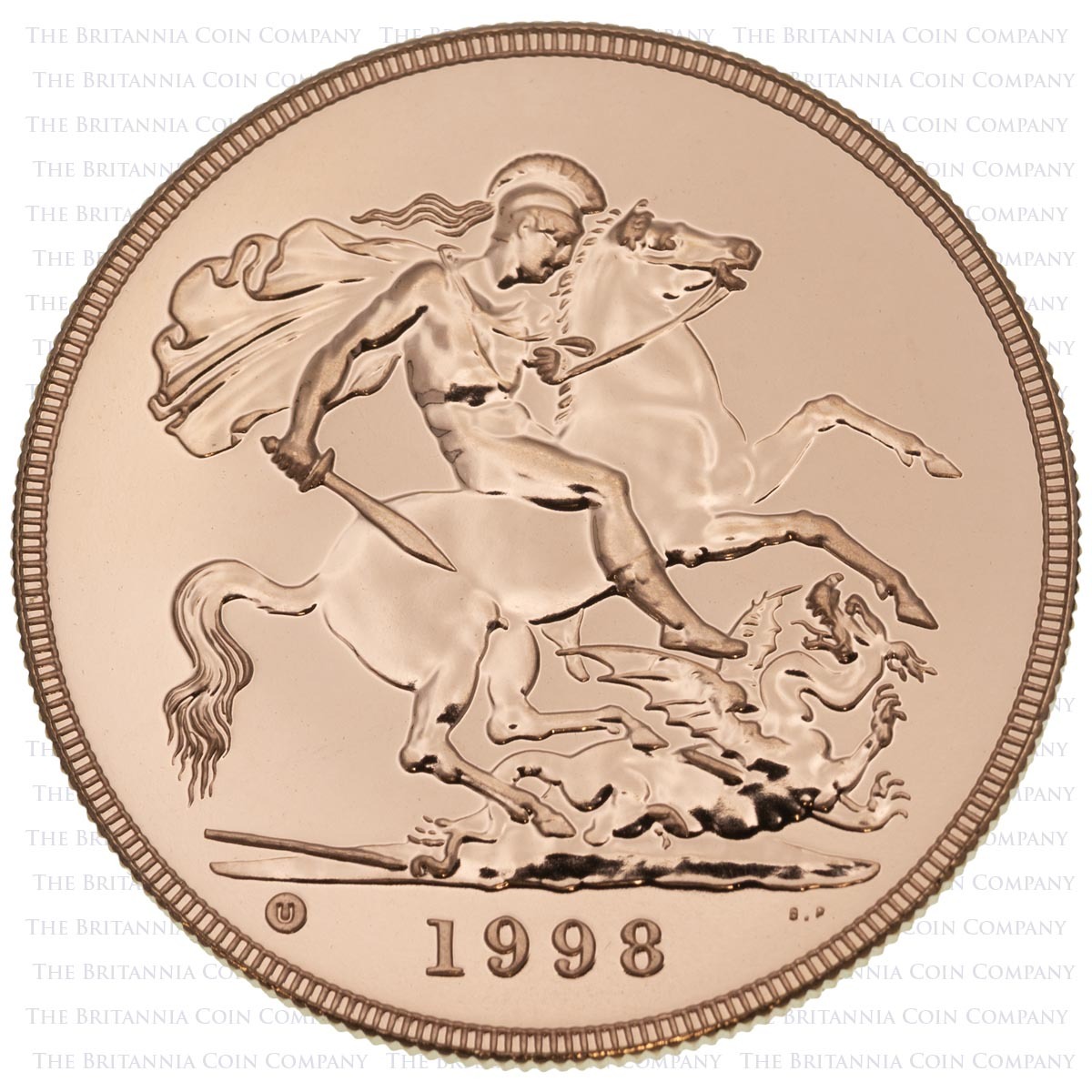 A98 1998 Gold Quintuple Sovereign Five Pound Elizabeth II Brilliant Uncirculated Coin Reverse