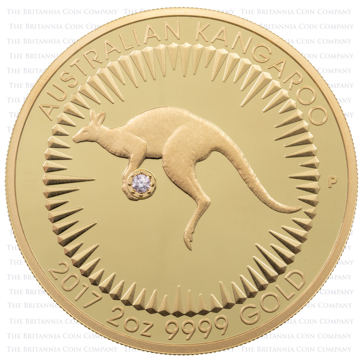 2017 Australia Perth Mint Kangaroo Two Ounce Gold Proof Coin With Argyle Pink Diamond Reverse