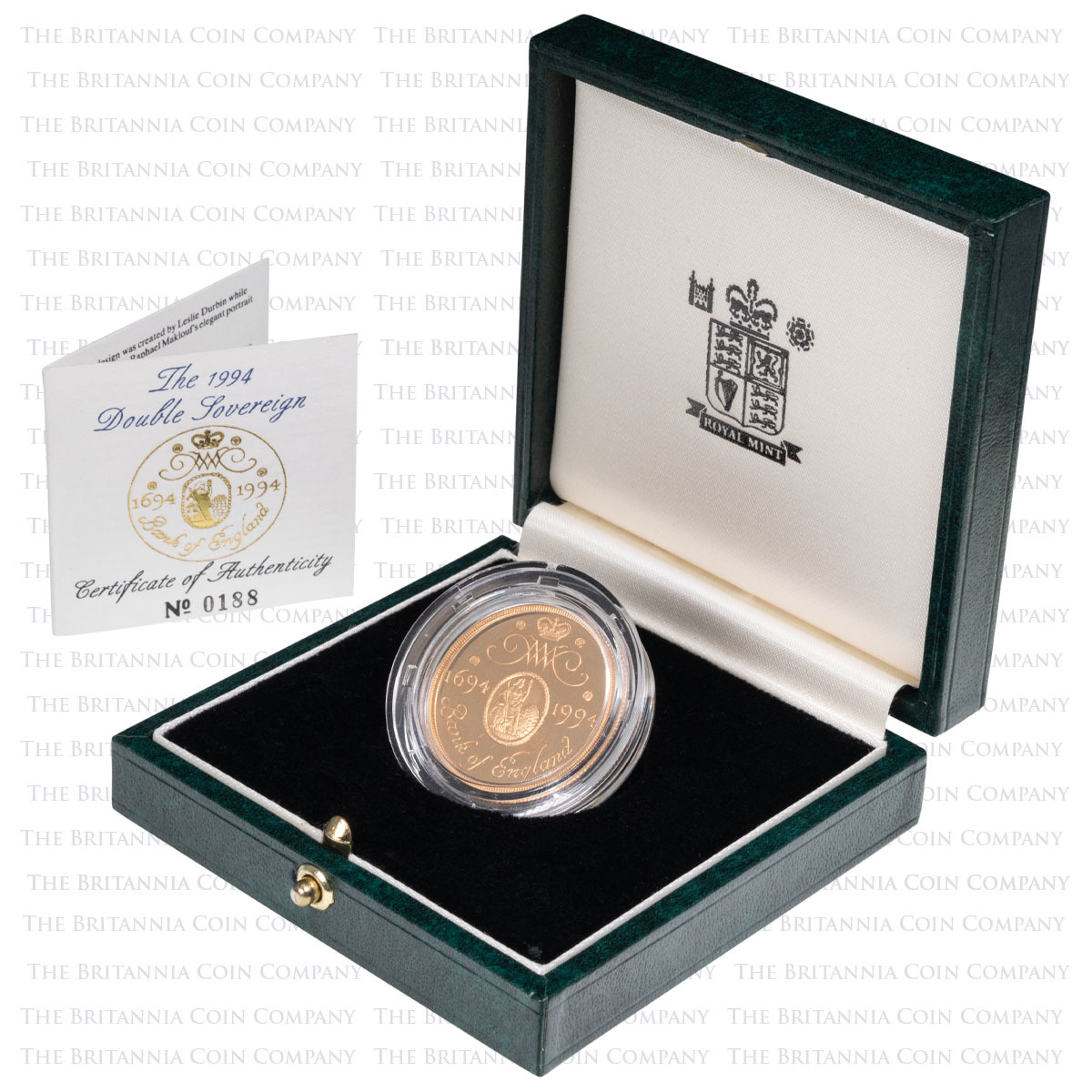 1994 Bank Of England 300th Anniversary Two Pound Double Sovereign Gold Proof Mule Error Coin Boxed