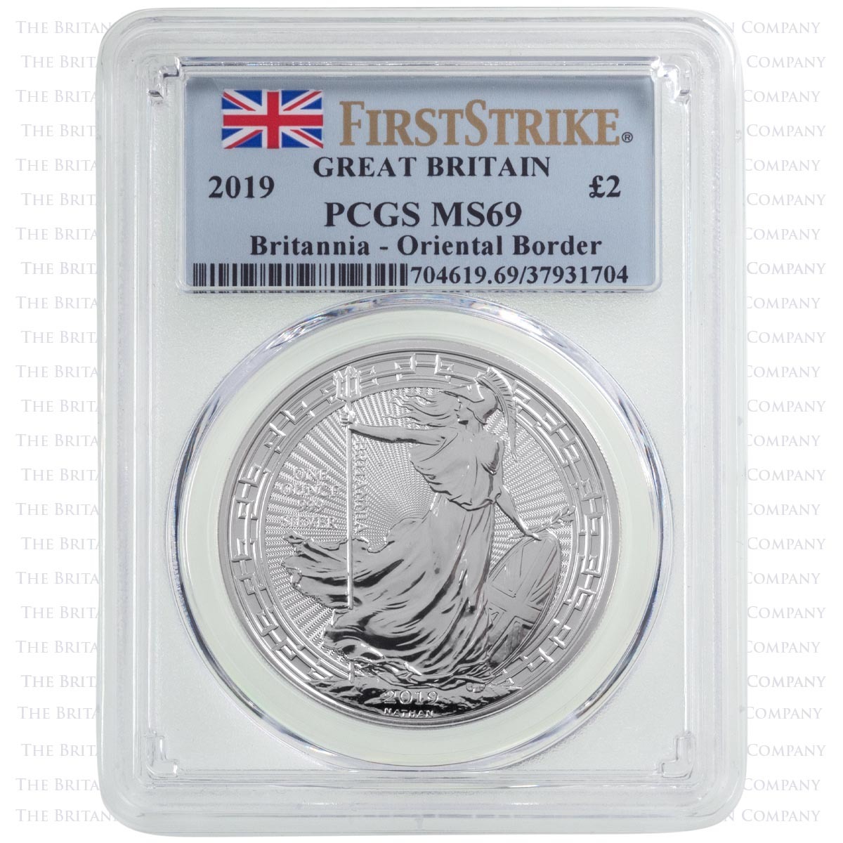 BB19CBSC 2019 Oriental Border Britannia One Ounce Silver Bullion Coin PCGS Graded MS69 First Strike Holder