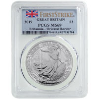 BB19CBSC 2019 Oriental Border Britannia One Ounce Silver Bullion Coin PCGS Graded MS69 First Strike Thumbnail