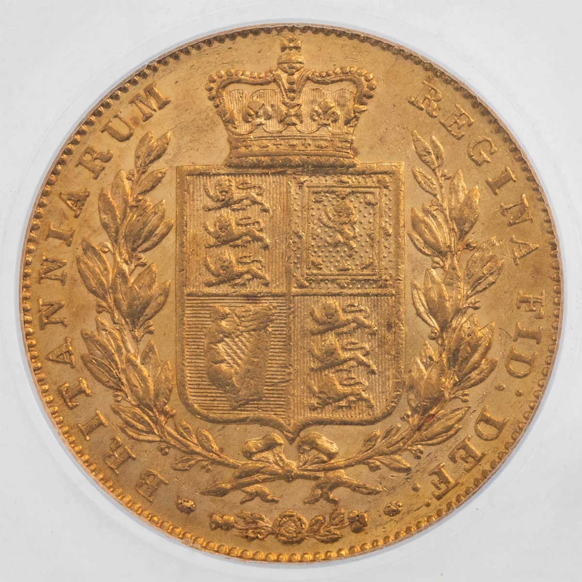 1843/2 Gold Sovereign Victoria 3 Over 2 Coin CGS Graded 60 Reverse