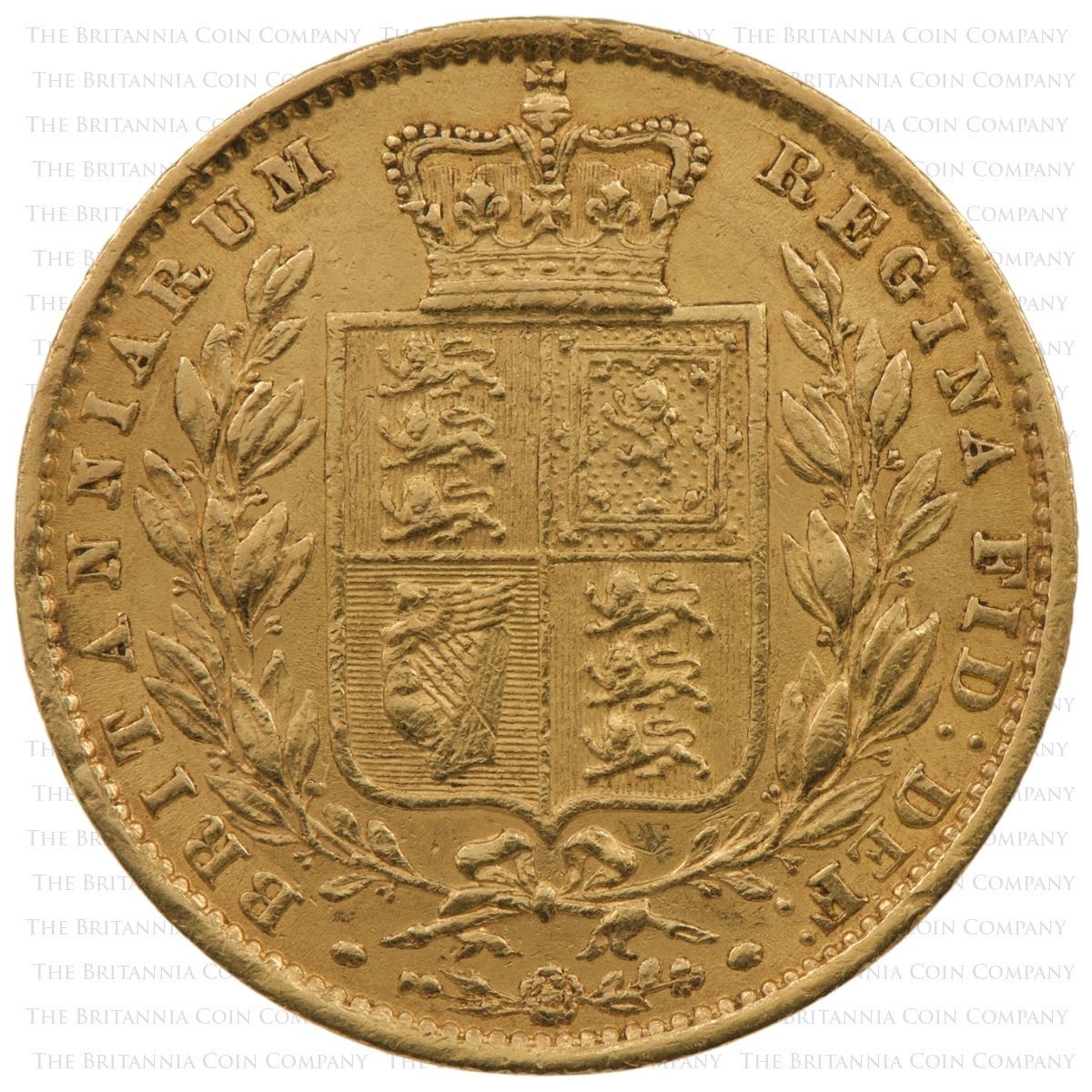 1861 Victoria Gold Sovereign E Over E PCGS Graded AU55 Reverse