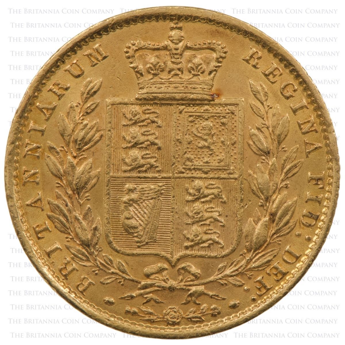 1861 Victoria Gold Sovereign C Over C PCGS Graded AU55 Reverse
