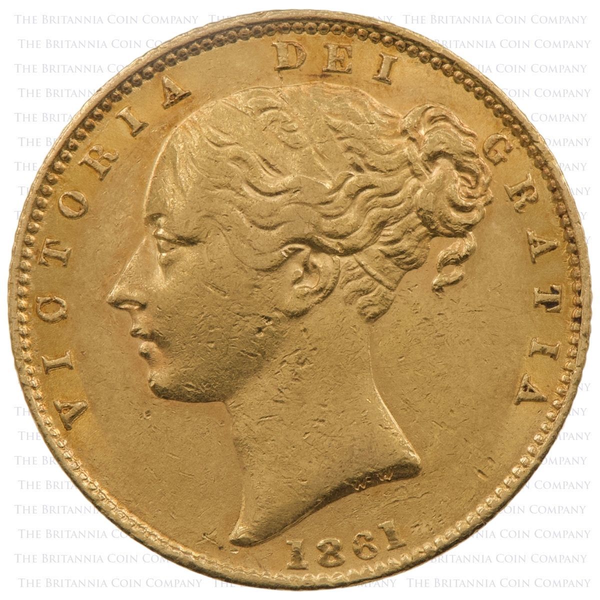 1861 Victoria Gold Sovereign C Over C PCGS Graded AU55 Obverse
