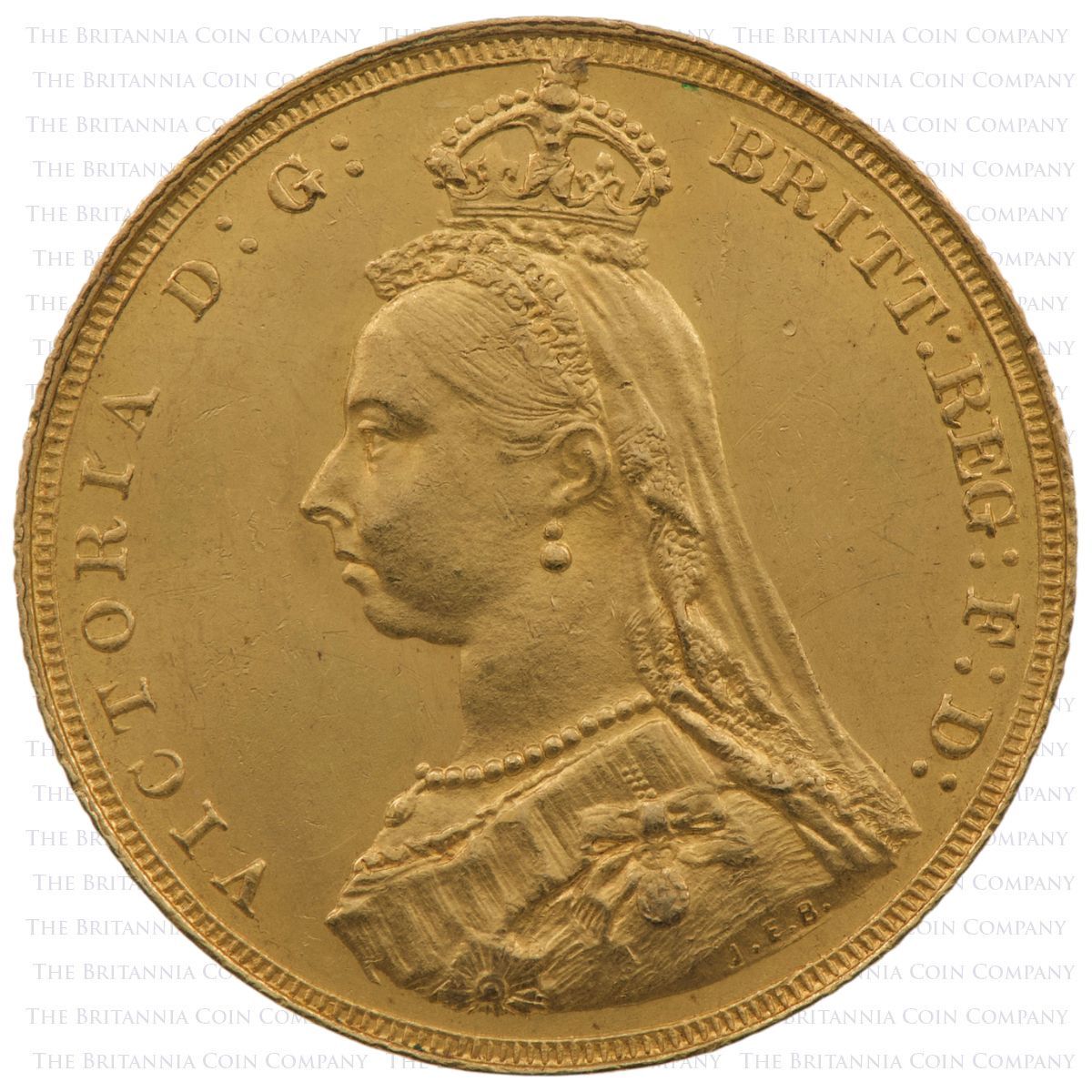 1887 Victoria Gold Sovereign Jubilee Head Angled J PCGS Graded MS62 Obverse