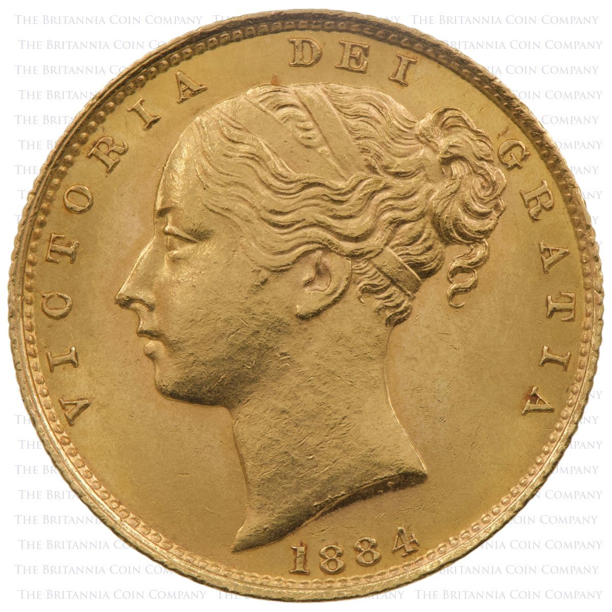 1884 Victoria Gold Sovereign Sydney Mint Shield Back PCGS Graded MS61 Obverse