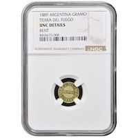1889 Tierra Del Fuego One Gramo Argentina Gold Coin NGC Graded UNC Details Thumbnail