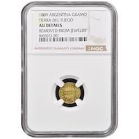 1889 Tierra Del Fuego One Gramo Argentina Gold Coin NGC Graded AU Details Thumbnail