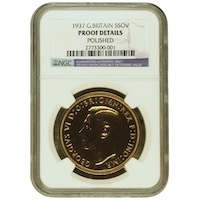 1937 Gold Proof Quintuple Sovereign Five Pound George VI Coin NGC Graded Details Thumbnail