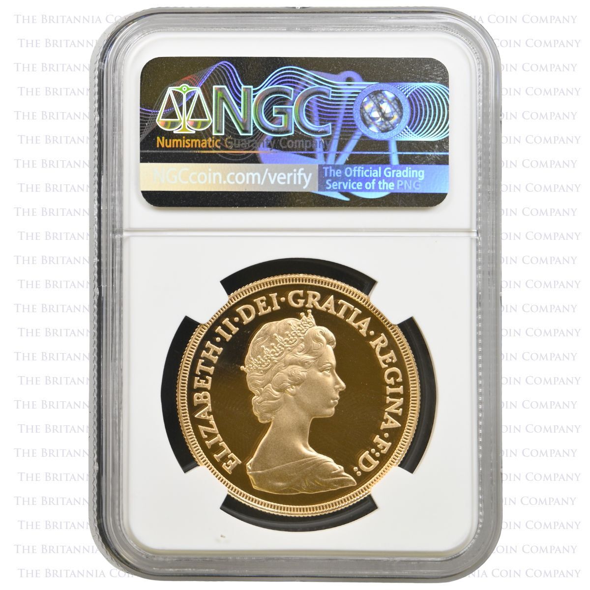 1980 Quintuple Sovereign Gold Proof Coin NGC PF 70 Ultra Cameo Obverse