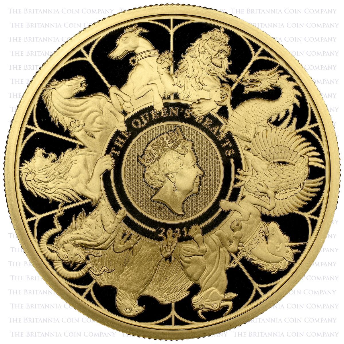 2021 Completer Two Ounce Gold Proof Queen's Beasts Coin NGC Graded PF 70 Ultra Cameo Reverse