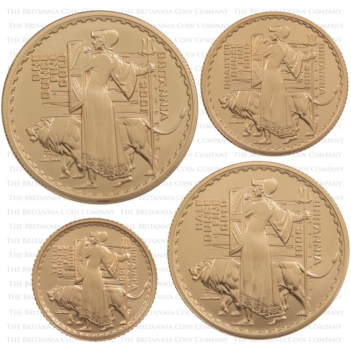 2001 Gold Proof Four Coin Britannia Set Reverses
